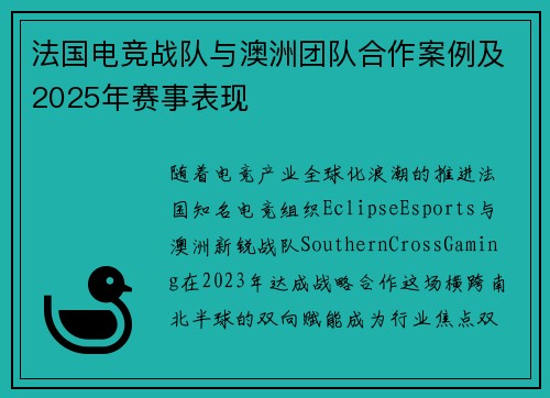 法国电竞战队与澳洲团队合作案例及2025年赛事表现
